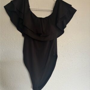 Publik black ruffle top bodysuit